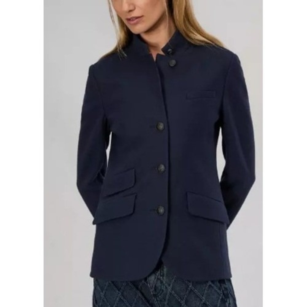 Rag & Bone Slade Blazer Blue 100% Wool Mandarin Collar Jacket Size 4